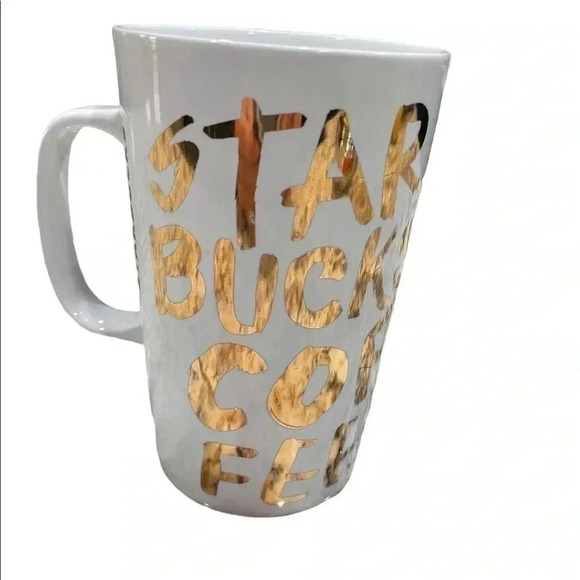 Starbucks 2015 White Gold Graffiti Lettering Ceramic Coffee Cup Mug 16 oz - Picture 2 of 7